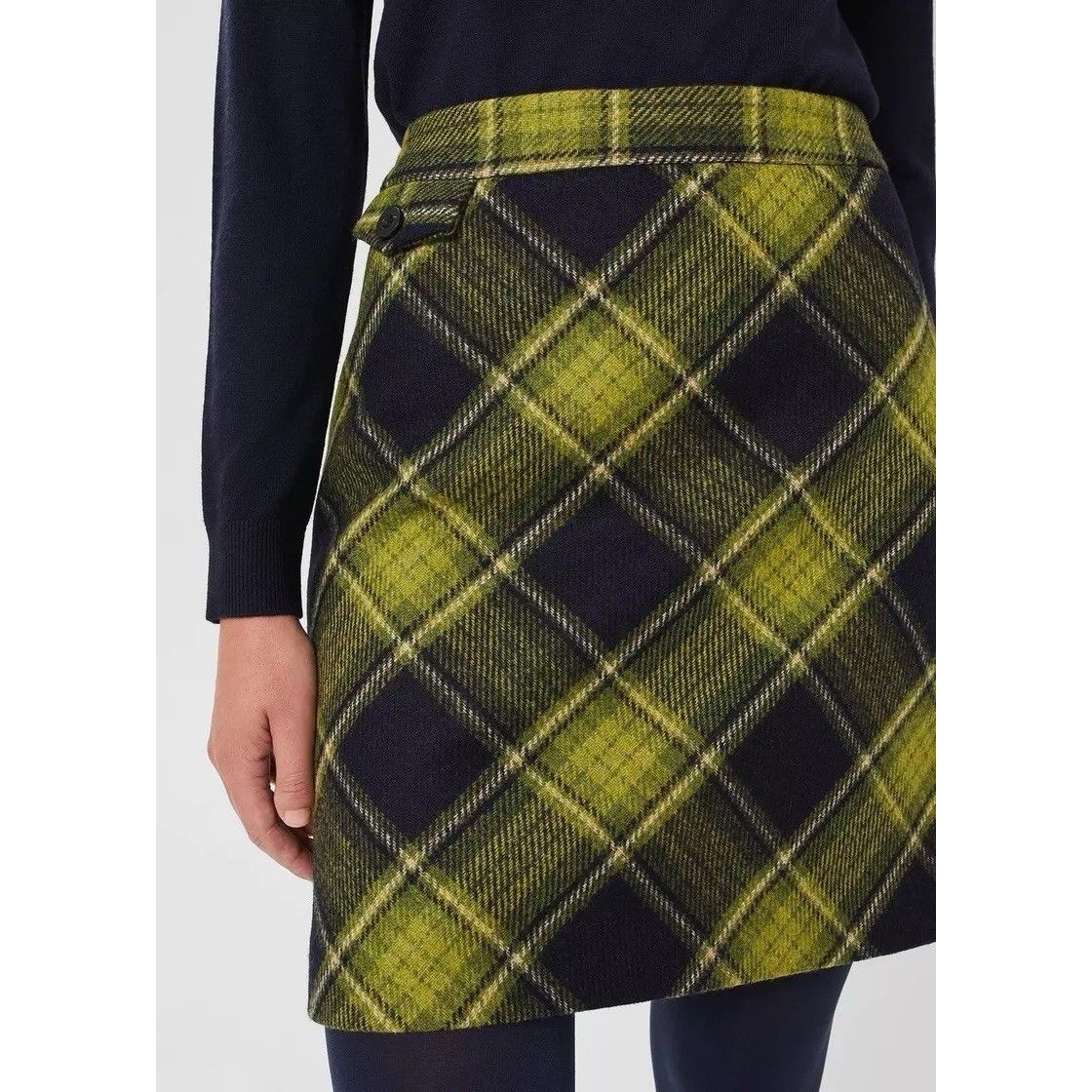 Hobbs London Arianne Wool Skirt Women Sz 8 Moon Tweed Green Navy Diamond Check — image 2 of 8